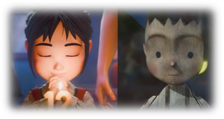 A split screen showing Jenny on the left and the toy on the right