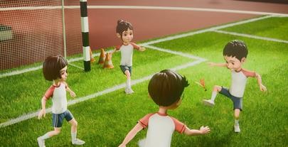 Leon and a classmate running on the sports field
