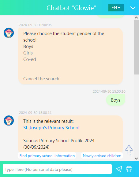 chatbot findschool result